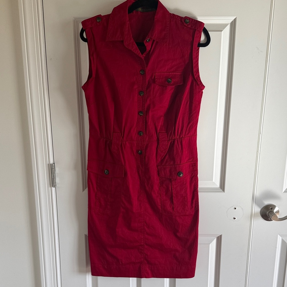 Outback Red Sleeveless Red Button-Up Cotton Safari Dress Size Small NO BELT - Picture 2 of 11